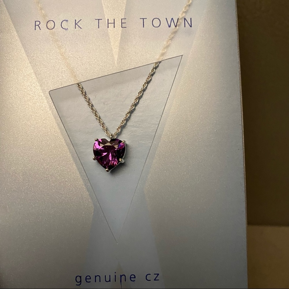 NWT Amethyst heart pendant necklace genuine CZ